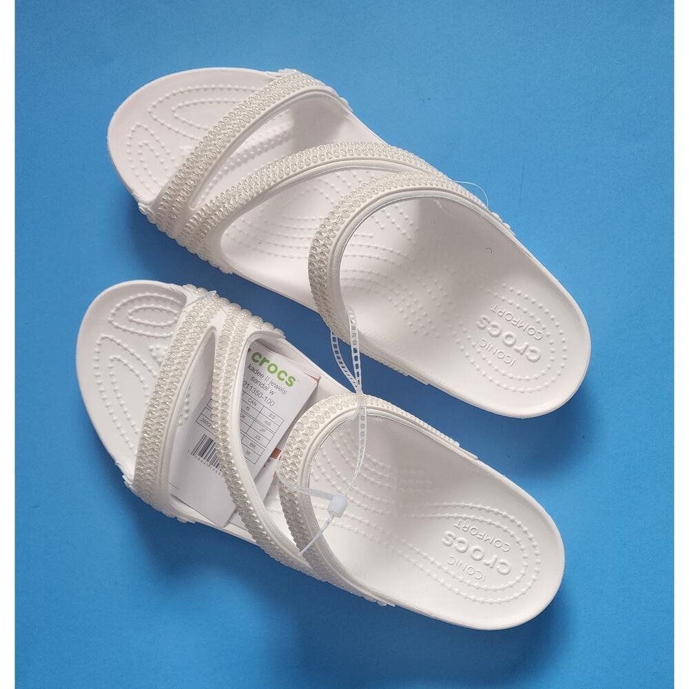 NWT Crocs Womens Kadee II Jewels Sandals Size 9 White Diamante Embellishments. - Picture 2 of 7